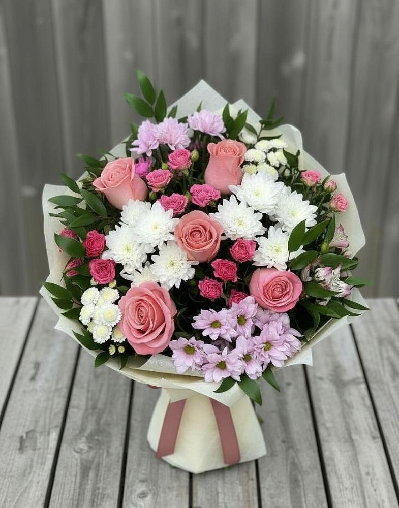 Букет цветов из: Альстромерии, Гвоздики, Розы и Хризантемы в Иванино
