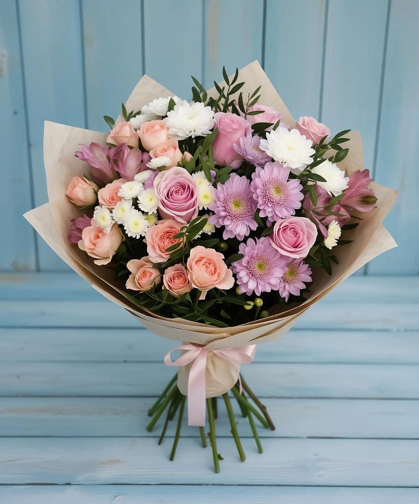 Букет цветов из: Хризантемы, Розы и Альстромерии в Иванино