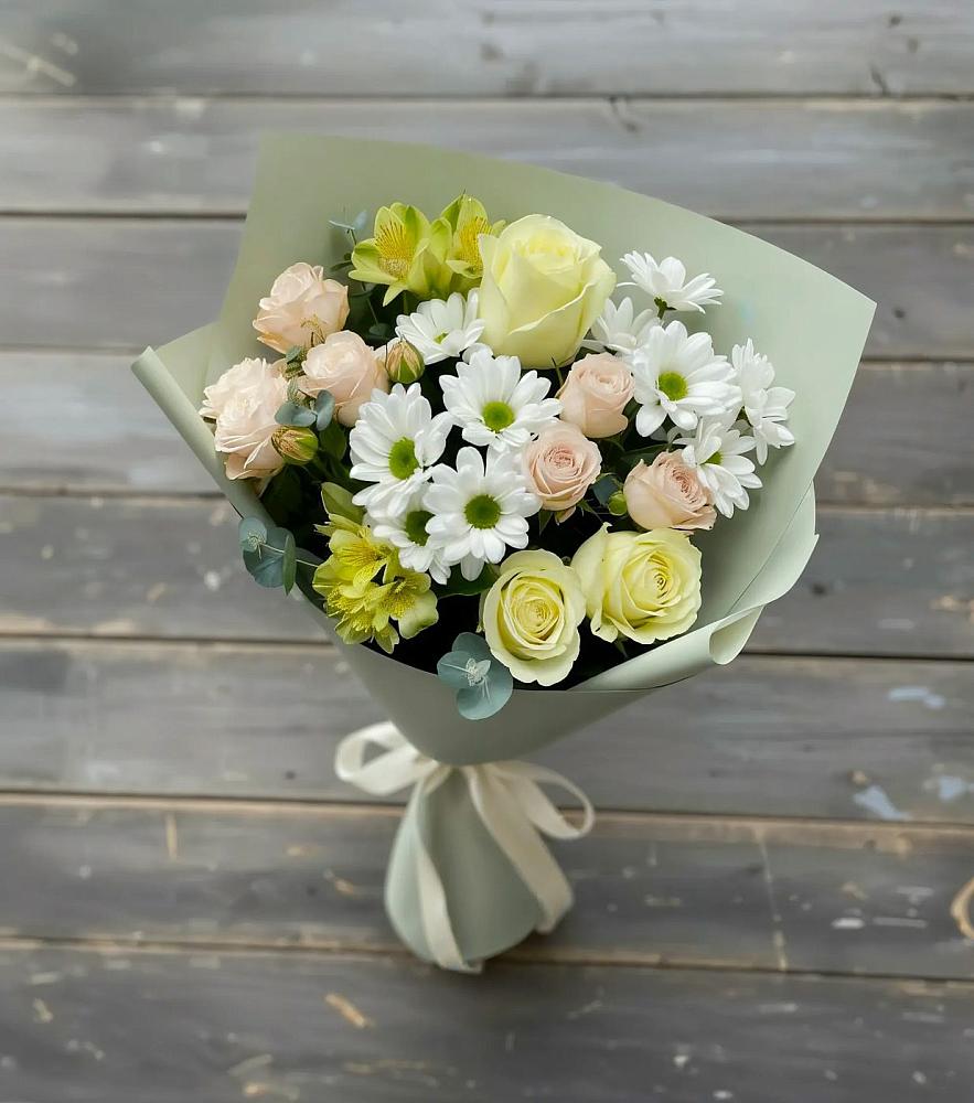 Букет цветов из: Альстромерии, Розы и Хризантемы в Иванино
