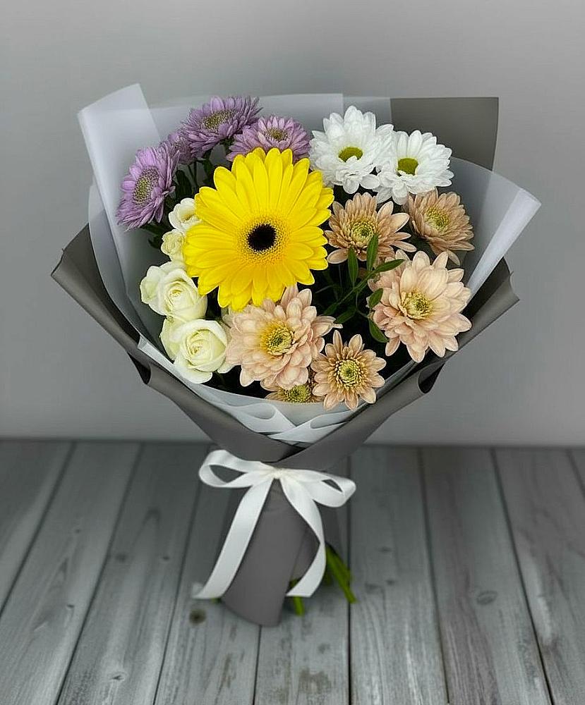 Букет цветов из: Розы, Герберы и Хризантемы в Иванино