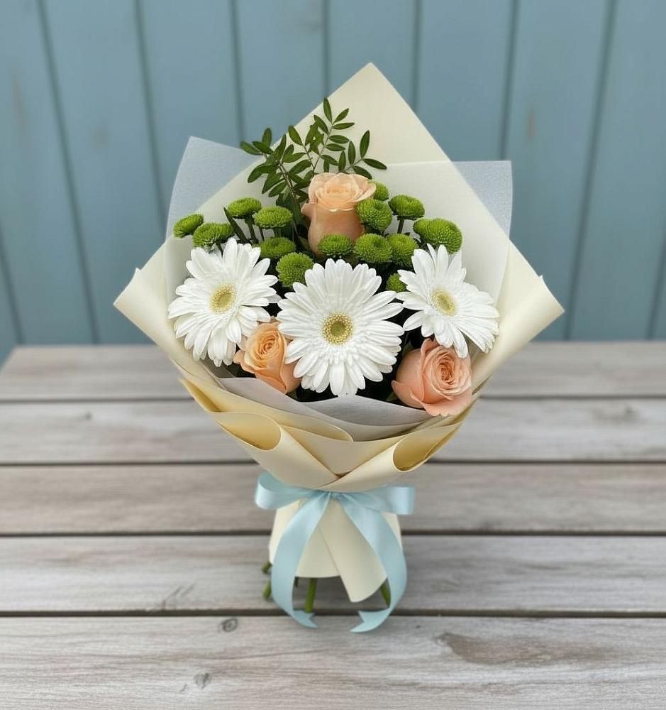 Букет цветов из: Герберы, Розы и Хризантемы в Иванино
