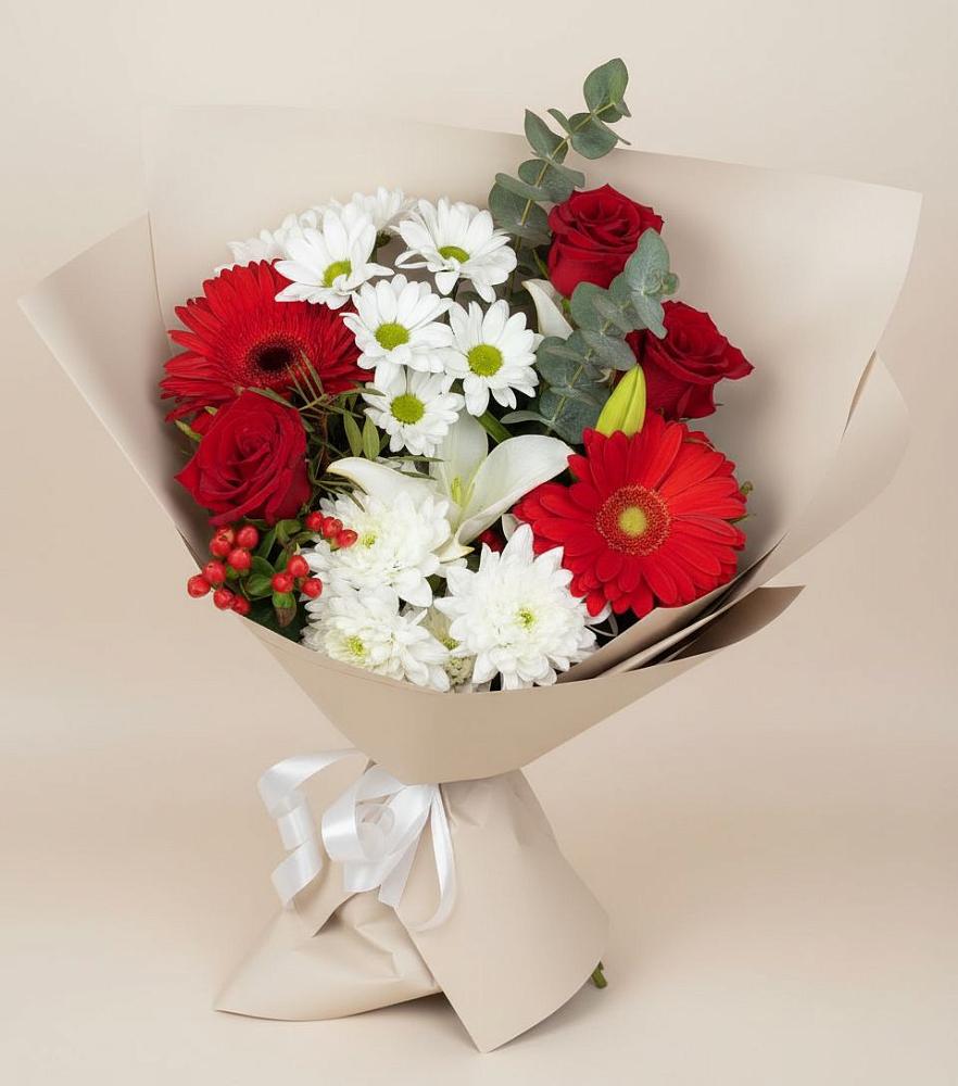 Букет цветов из: Розы, Хризантемы, Герберы и Лилии в Иванино