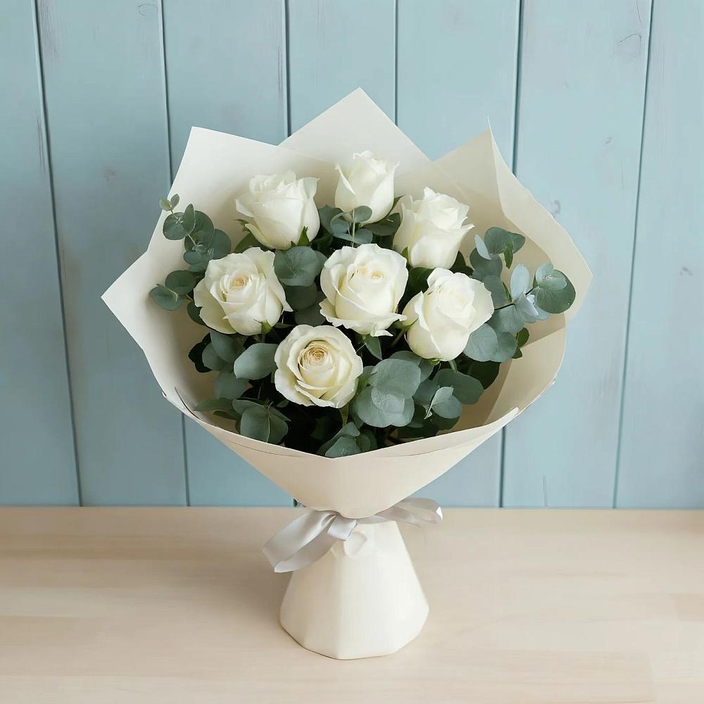 Букет Белые розы в Эвкалипте в Иванино