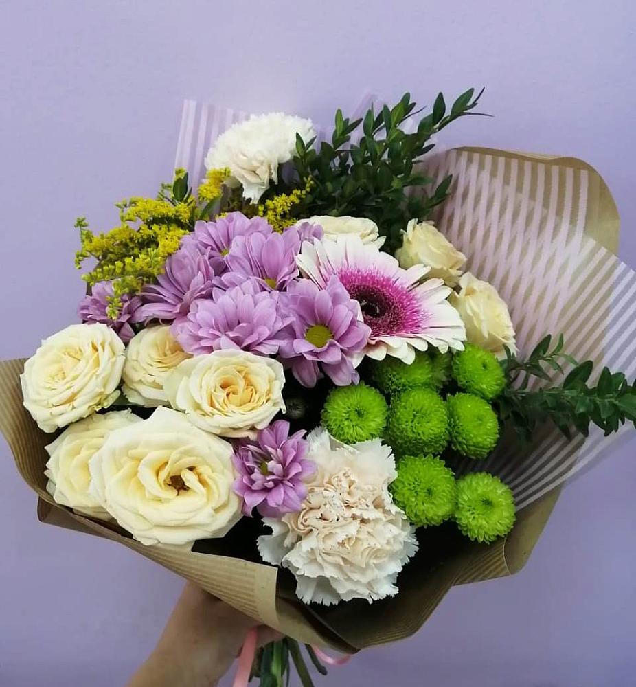 Букет цветов из: Хризантемы, Розы, Гвоздики и Герберы в Иванино