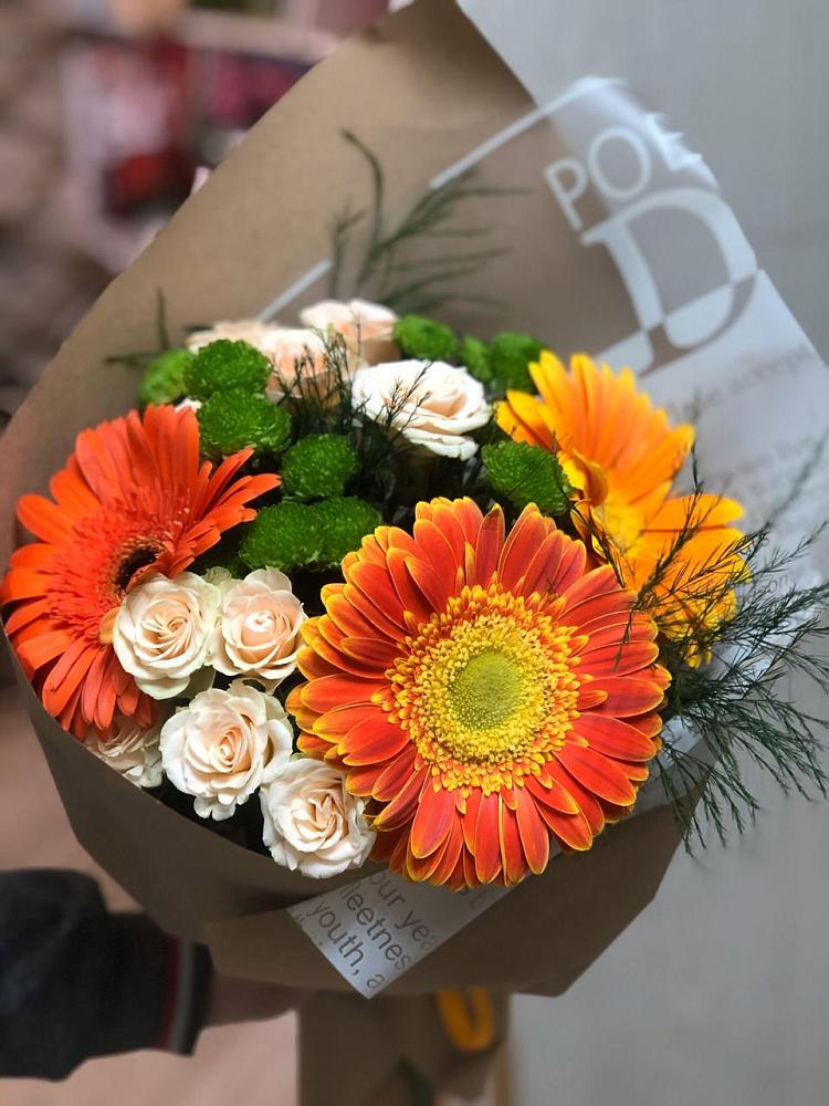 Букет цветов из: Герберы, Хризантемы и Розы в Иванино